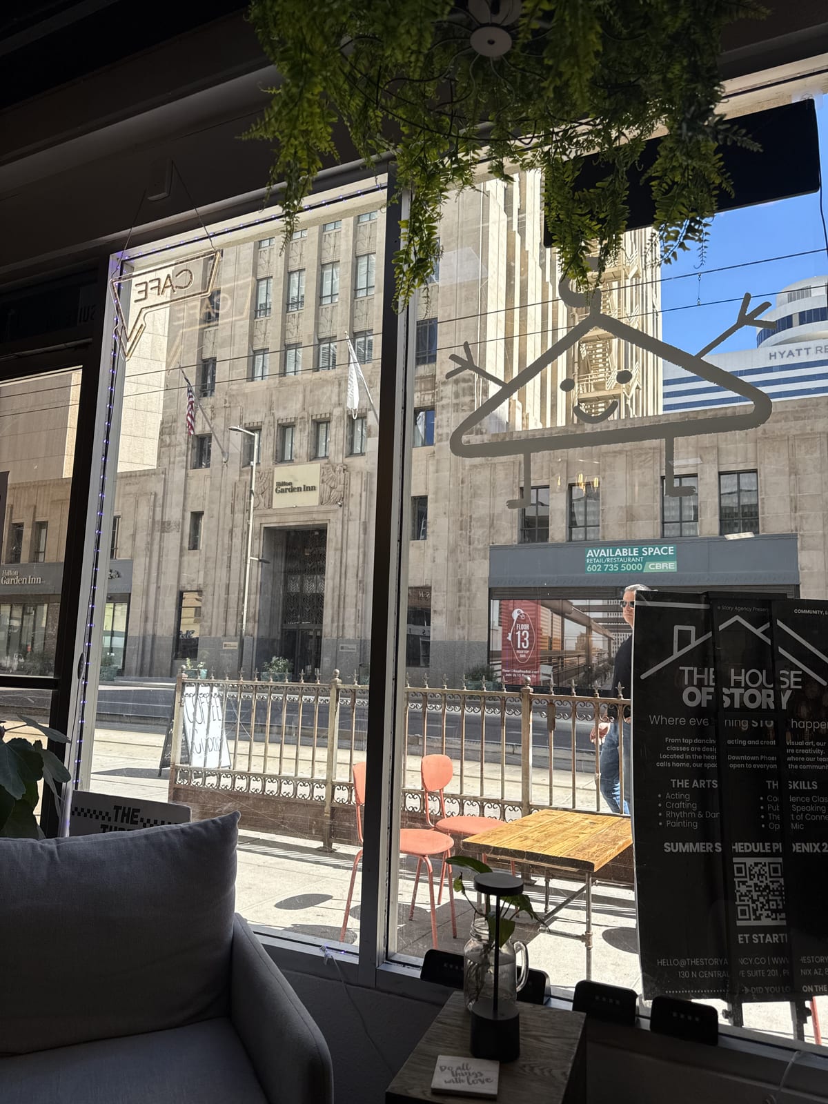 View from inside The Thread looking out, with House of Story signage